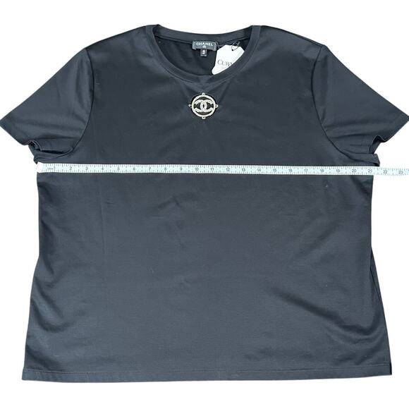 Chanel Black T-Shirt w/ Removable Crystal CC Brooch Size 42/44 - Picture 5 of 8